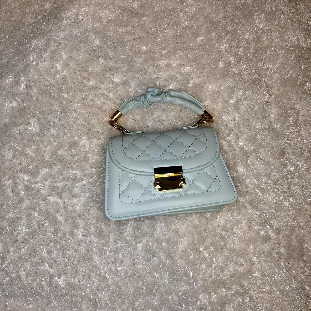 Baby blue and gold mini bag.